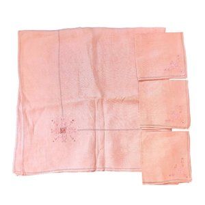 Vintage Peach Bridge Game Luncheon Tablecloth set w 3 napkins Embroidered Linen